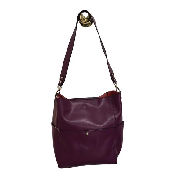 Bostanten purple plum leather 11” drop 15x14x5” Purse extra strap makeup bag - Picture 3 of 12